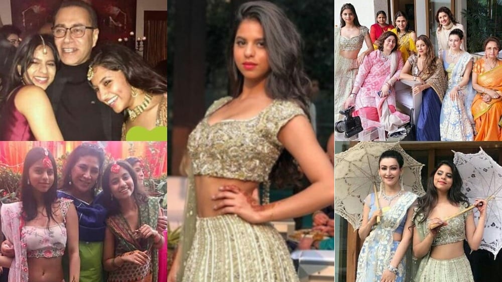 Suhana Khan spotted in three different lehengas during a Delhi wedding over the weekend.