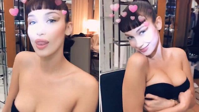Bella Hadid puts on busty display with dressing room routine