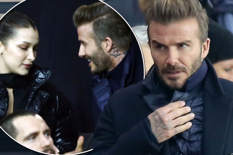 David Beckham and supermodel Bella Hadid watch the football together in Paris