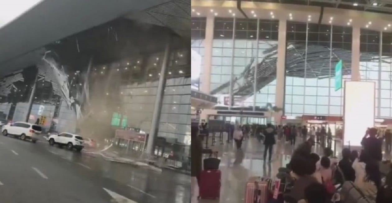 شاهد: لحظة انهيار سقف مطار على رؤوس المسافرين في الصين