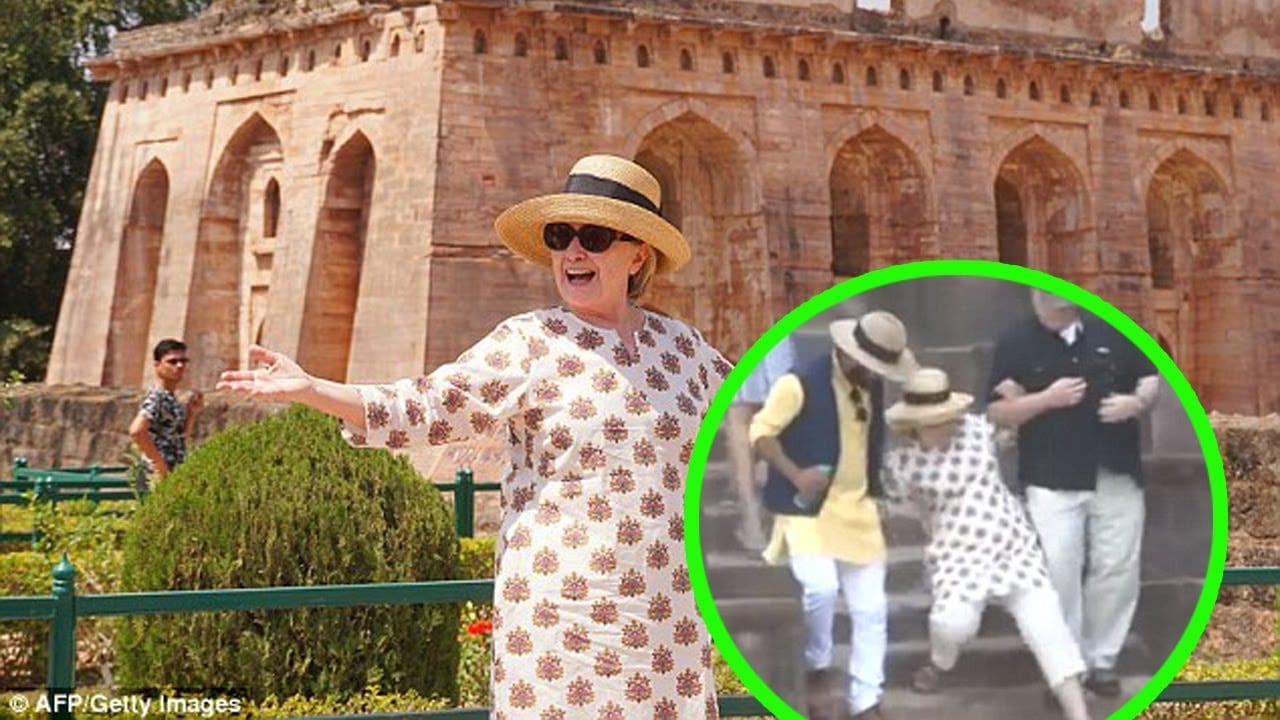 What is it with Hillary and stairs? Clinton slips twice during trip to India - five months after she broke her toe in a London hotel
