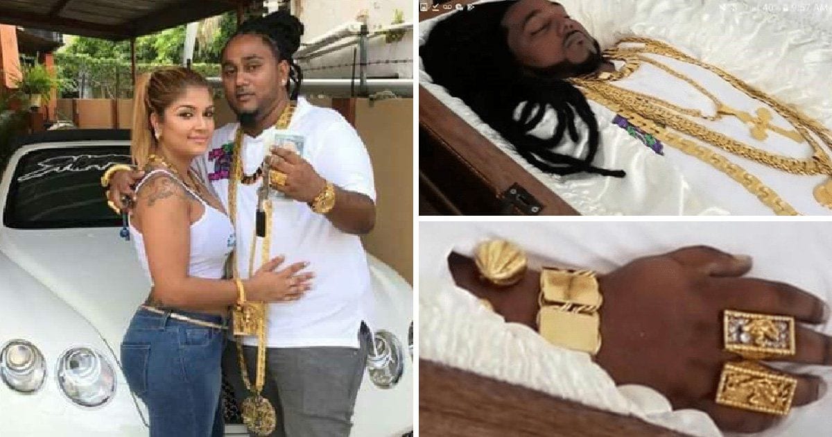 Millionaire real estate mogul, 33, wears $100,000 of jewellery as he lies in a gold casket after being gunned down in Trinidad