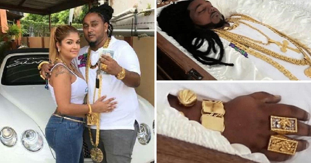 Millionaire real estate mogul, 33, wears $100,000 of jewellery as he lies in a gold casket after being gunned down in Trinidad