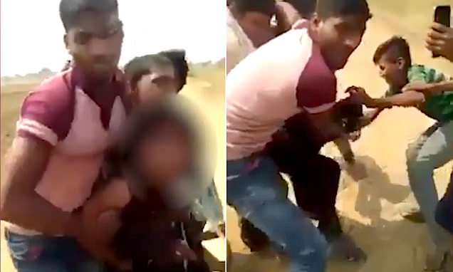 Horrifying Video footage gang of men attacking young gril in India Bihar