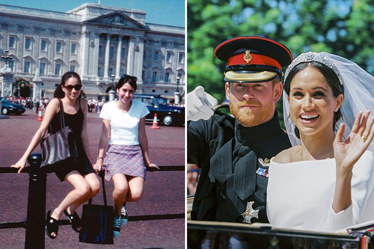 A picture of Prince Harry's fiancee Meghan Markle as a young girl posing outside the Buckingham palace has surfaced