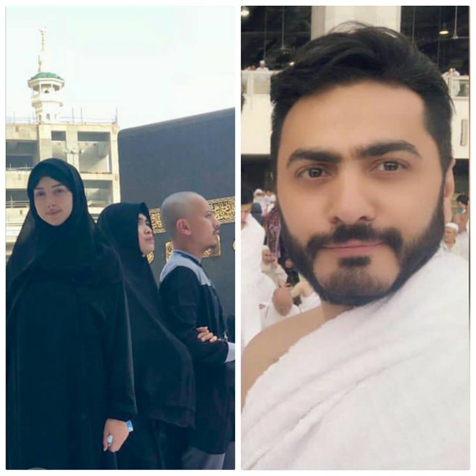 شاهد.. تامر حسني وزوجته بسمة بوسيل في السعودية لأداء مناسك العمرة