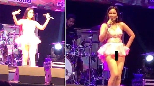 Singer left red-faced after her skirt blew up in front of audience