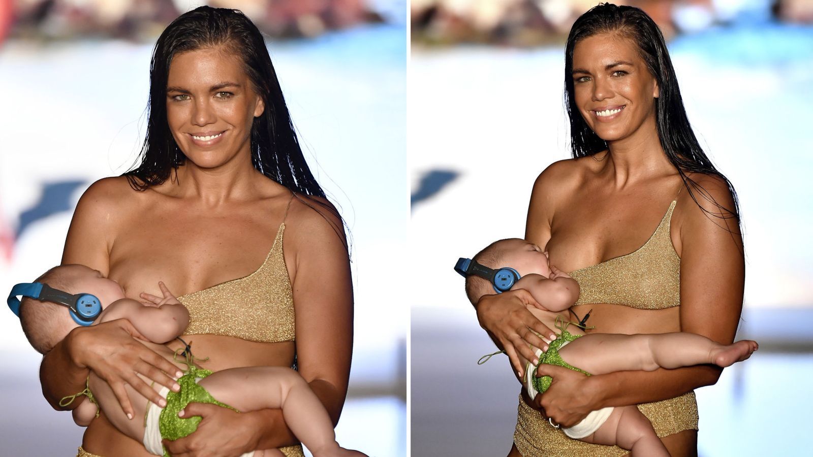 Bikini model Mara Martin breastfeeds a baby on runway at Sports Illustrated's swimsuit show in Miami. The stunner was seen nursing the newborn during the show at PARAISO during Miami Swim Week at The W Hotel South Beach