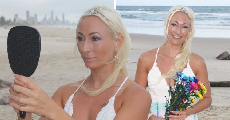 Bride Linda Doktar married herself at a beach wedding ceremony
