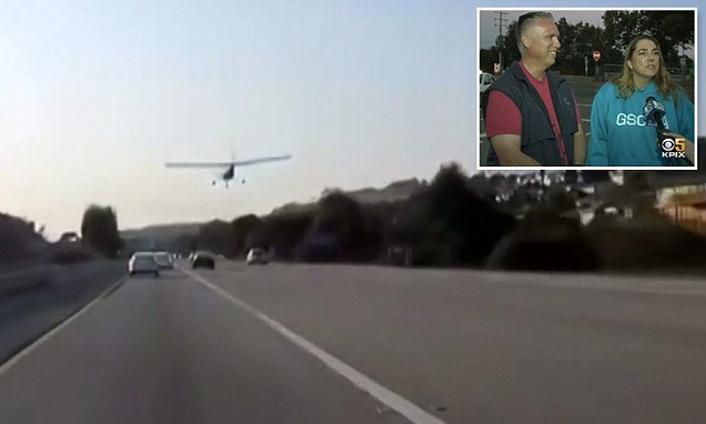 Car dashcam captures small plane landing on California freeway