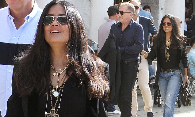 Salma Hayek and Francois-Henri Pinault take a boat trip after strolling in San Marco square in Venice