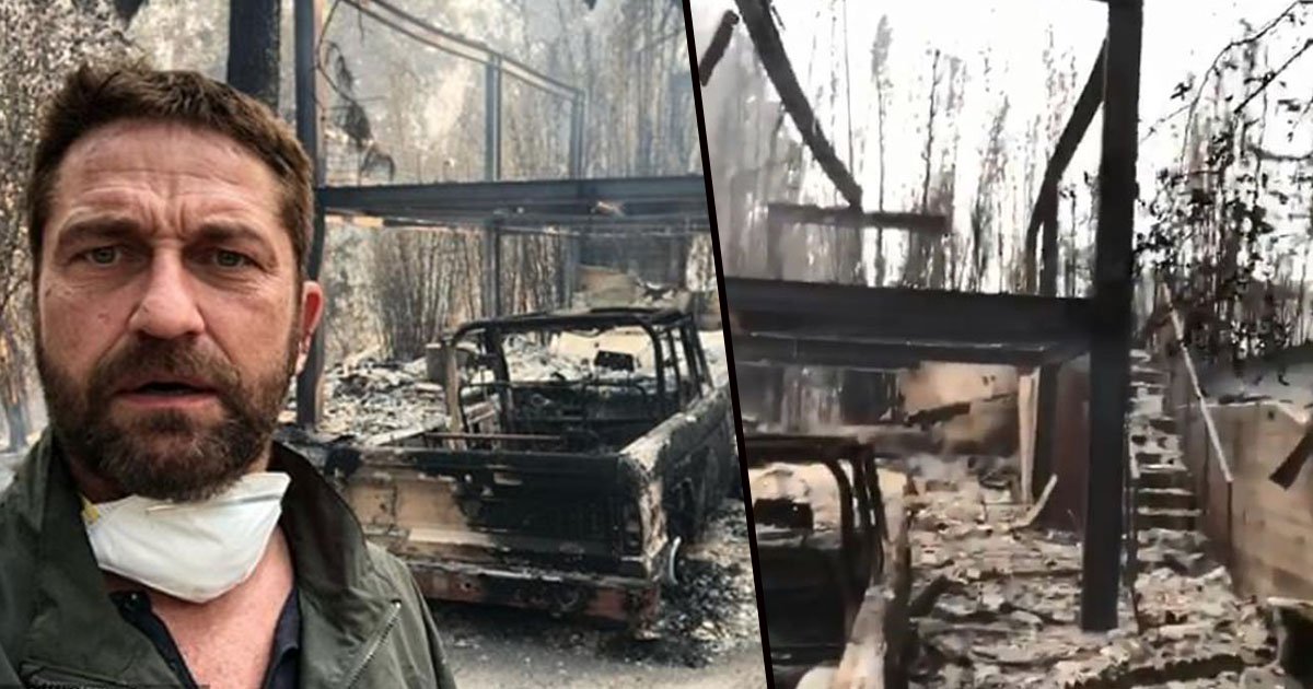Gerard Butler shares stunning selfie in front of his completely BURNED DOWN house and car in Malibu