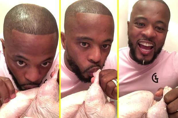 fowl play Former Manchester United star Patrice Evra licks and spanks raw chicken in bizarre Instagram video