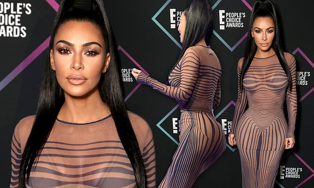 Kim Kardashian flaunts incredible curves in sheer nude and black dress for People's Choice Awards