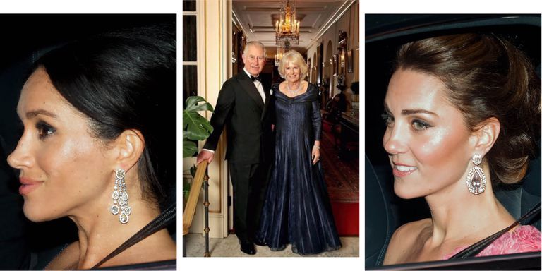 Kate Middleton And Meghan Markle Match Looks With Jewelled Earrings And Updos For Prince Charles' Birthday Party