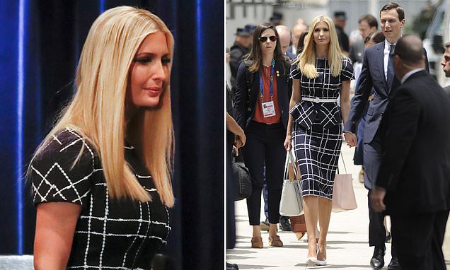 Supporting in style! Ivanka Trump models a ladylike $3,700 Oscar de la Renta outfit - and carries a bag from her defunct fashion line - to watch Jared receive an award at G20 summit