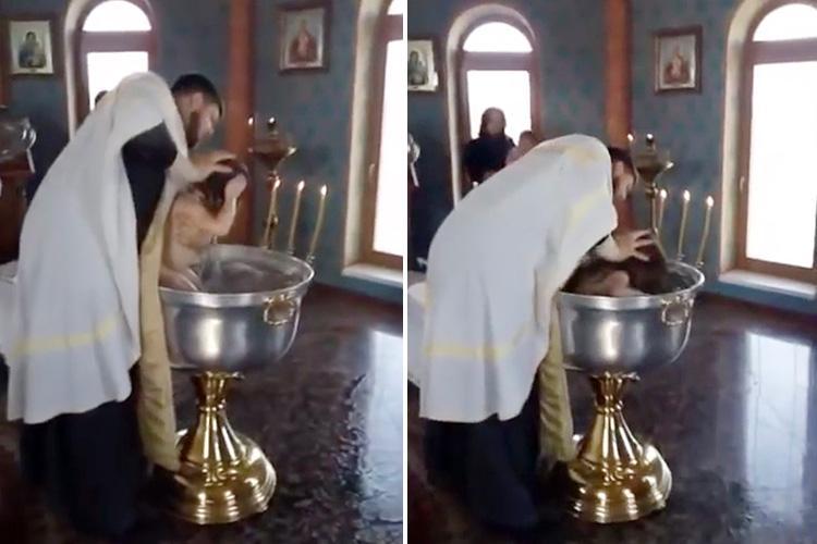 Russian priest violently baptises a terrified two-year-old girl