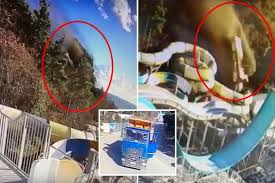 Terrifying moment out-of-control lorry with no driver plunges of cliff and comes crashing down on kids’ water park