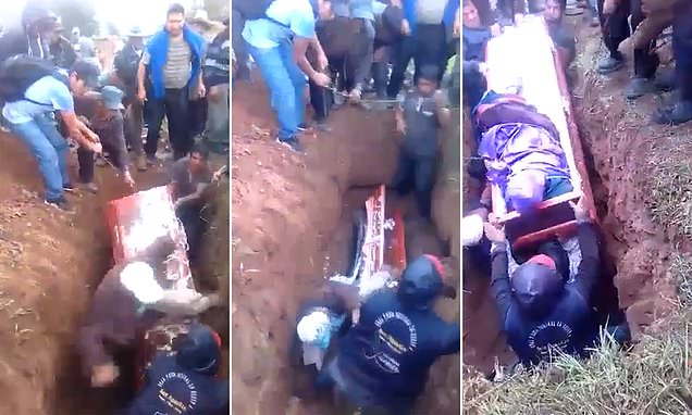 allbearer falls on top of coffin and causes dead woman's body to fall out in Peru |