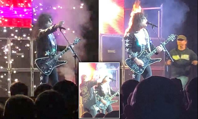 KISS cover band singer catches on fire and keeps playing