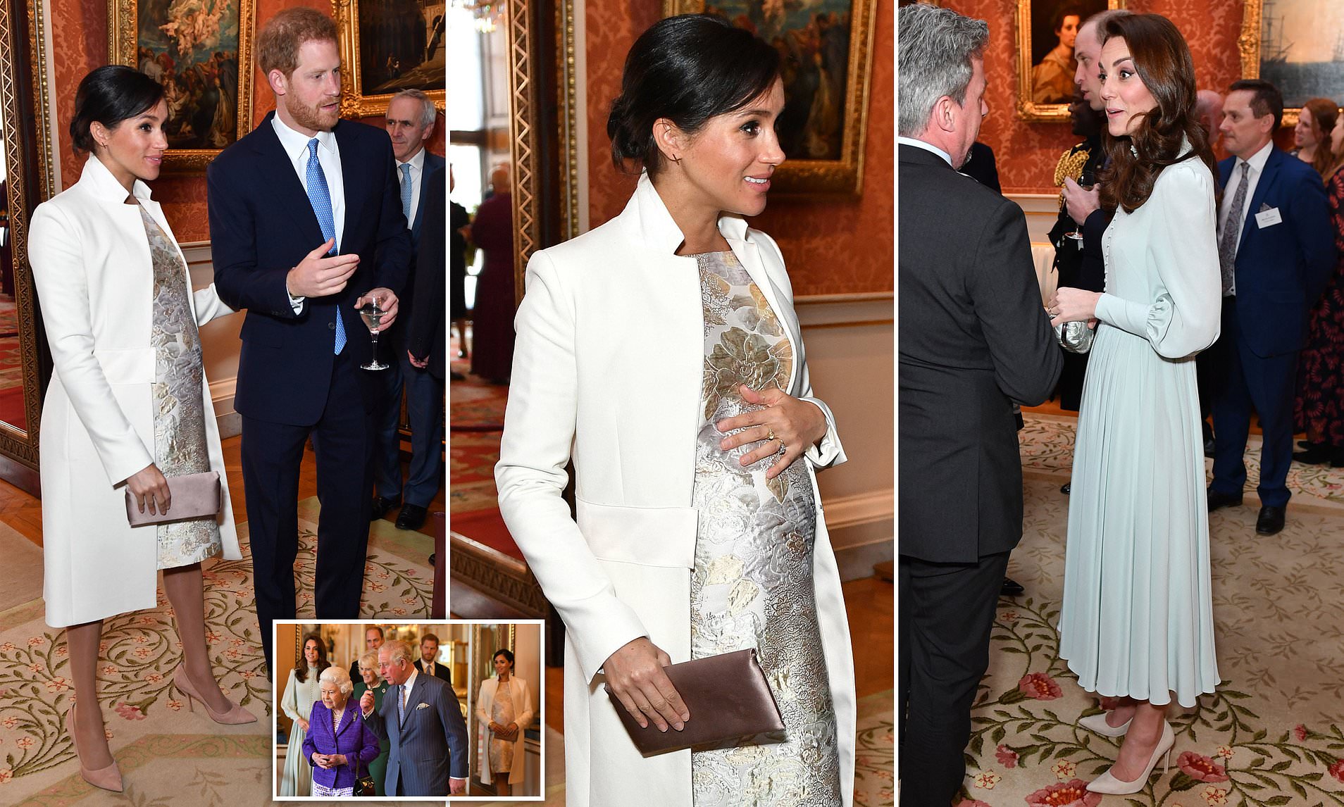 Meghan and Kate reunited! Duchesses make a rare joint appearance as the Queen hosts a party at Buckingham Palace to mark Charles' 50 years as Prince of Wales