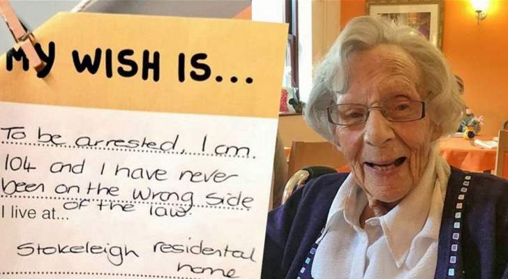 Elderly woman, 104, reveals her wish to be ARRESTED because she's never committed a crime - and police are set to oblige!