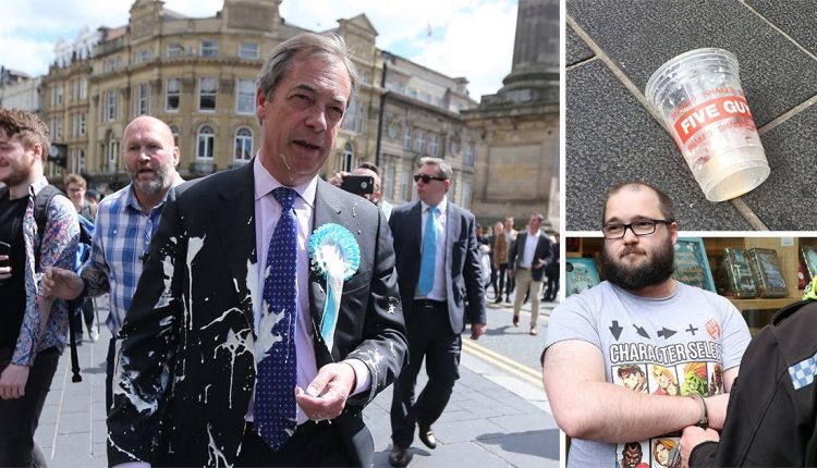 Nigel Farage doused in milkshake on the campaign trail
