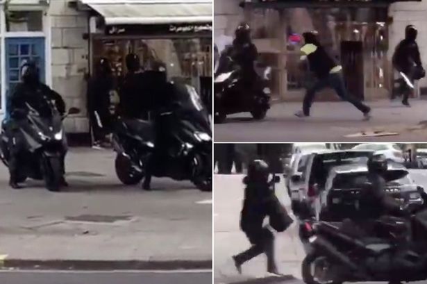 Moped gang pick on the wrong street as heroic passers-by armed with a traffic cone and belts set upon machete-wielding robbers after £150,000 jewellery shop raid