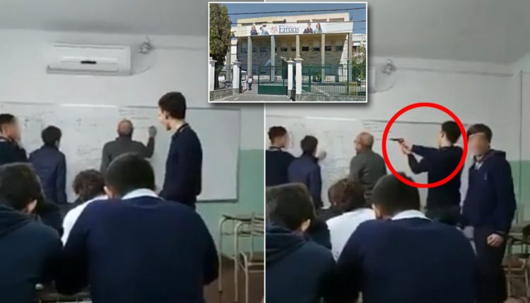 A Catholic high school student in Argentina was filmed aiming a replica gun at a teacher's head while his back was turned.