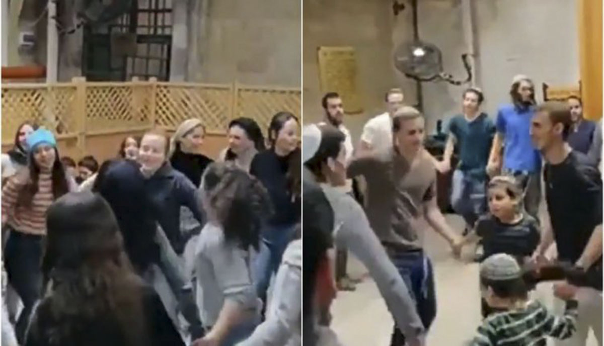 شاهد.. إسرائيليون داخل المسجد الإبراهيمي بأحذيتهم ويؤدون رقصات تلمودية
