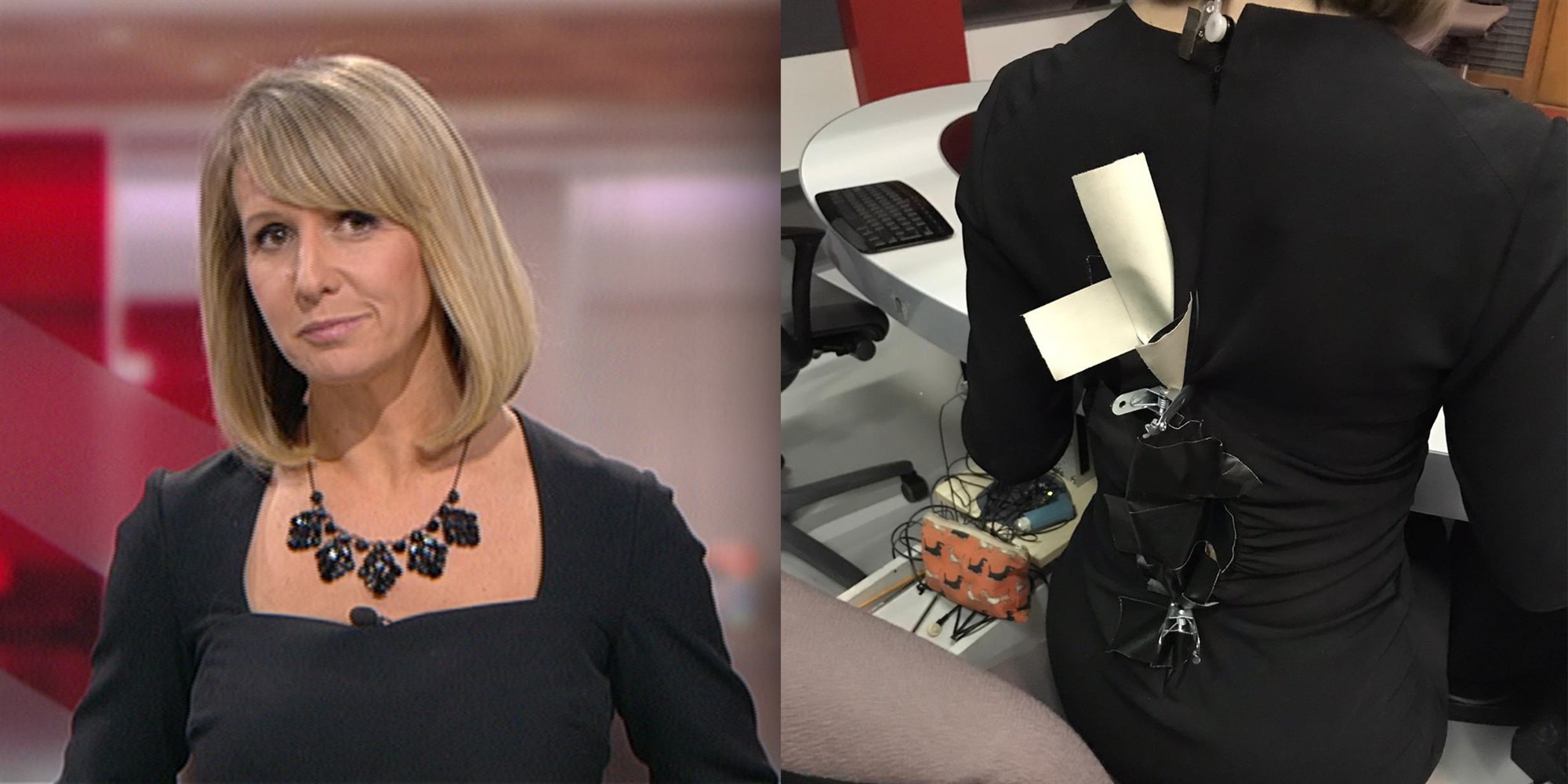 BBC presenter, 43, holds dress together with gaffer tape after it BURSTS OPEN moments before she goe