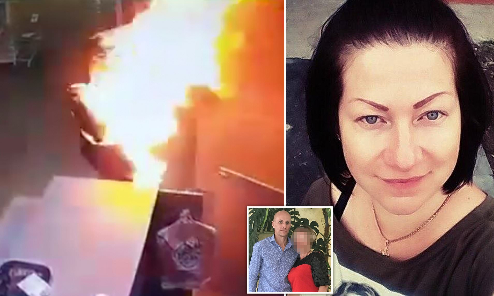 Russian shop worker is turned into a human fireball after 'co-worker ex-lover doused her in petrol and set her alight when she ended their relationship', leaving her with serious injuries