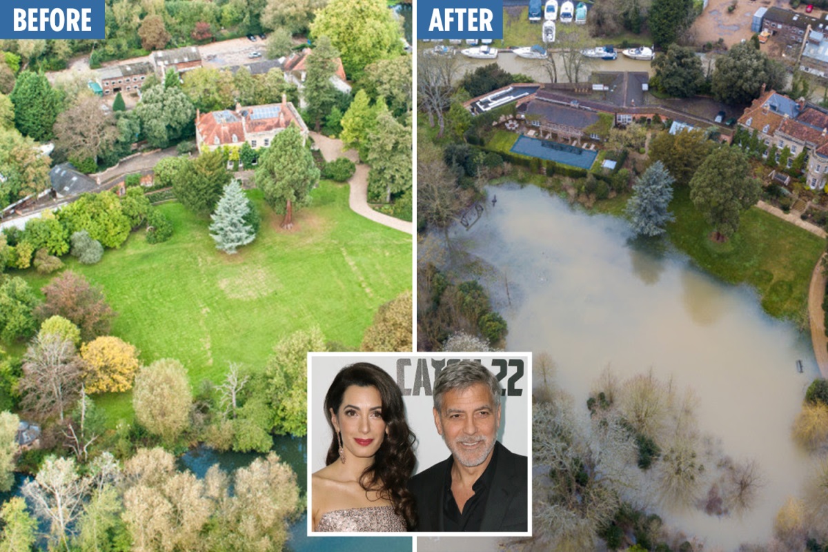 George and Amal Clooney's mansion is surrounded by flood water: £12m Grade-II listed home becomes submerged after Storm Dennis