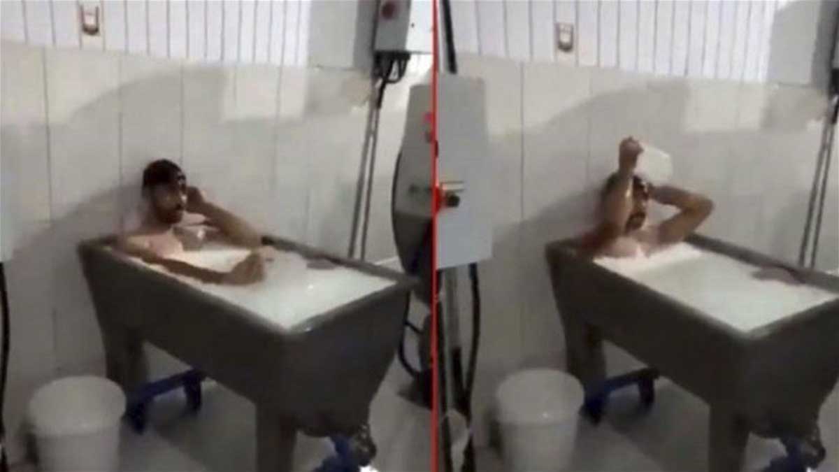 Süt fabrikasında pes dedirten görüntüler: Kazanın içine girip banyo yaptı!