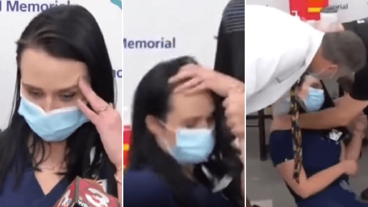 Nurse faints after receiving COVID-19 vaccine