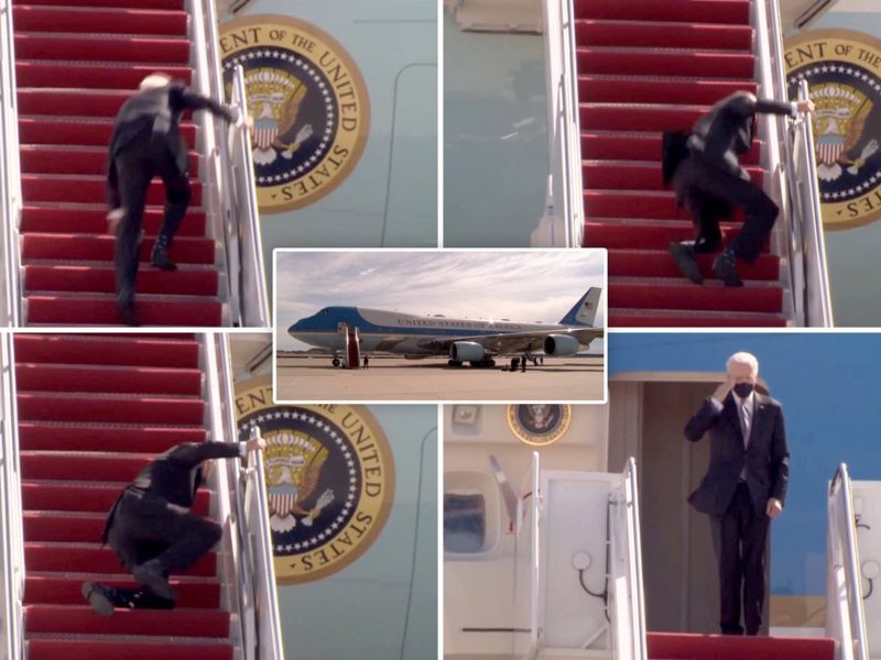 President Biden falls on Air Force One stairs