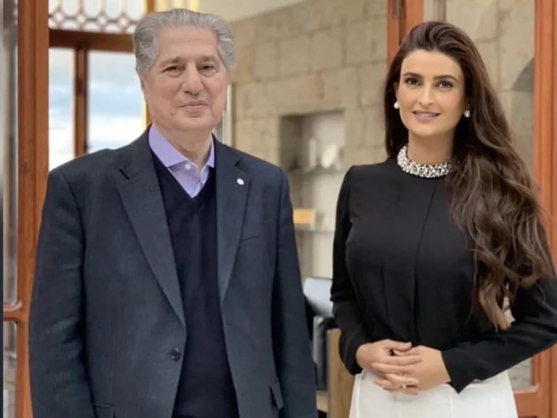 الاعلامية علا الفارس مع الرئيس اللبناني السابق أمين الجميل